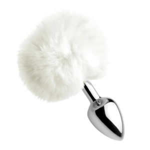 White Fluffy Bunny Tail Anal Plug